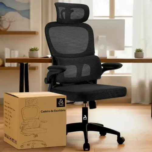 Cadeira de Escritório Ergonômica FivDaily Giratória Preta c/ Apoio Lombar e Cabeça