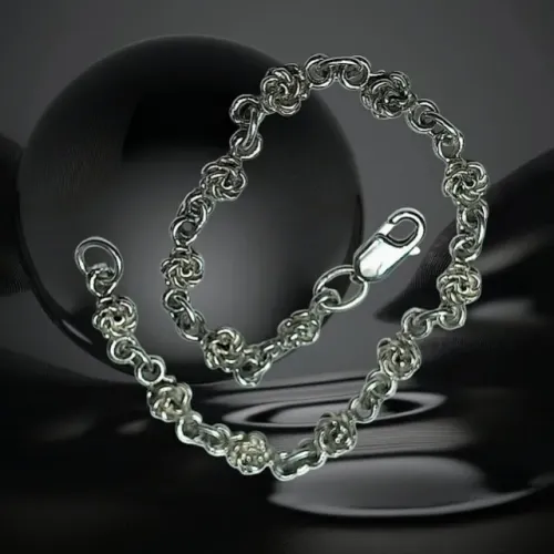 Pulseira de Prata com Flores (Rosas) Unidas por Argolas