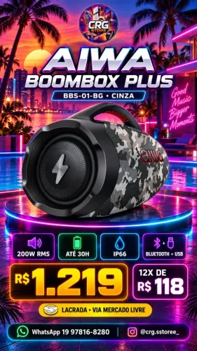 Aiwa Boombox Plus BBS-01-BG som potente, bateria duradoura e um visual camuflado que chama