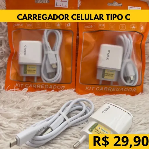 Carregador Completo Promoção V8, tipo C ou iPhone