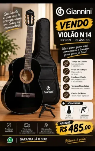Violão Giannini N14 preto+capa e capotraste-pouco uso