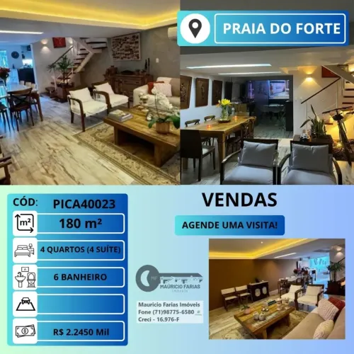 CASA 4 SUÍTES, 180M² EM PRAIA DO FORTE - BAHIA