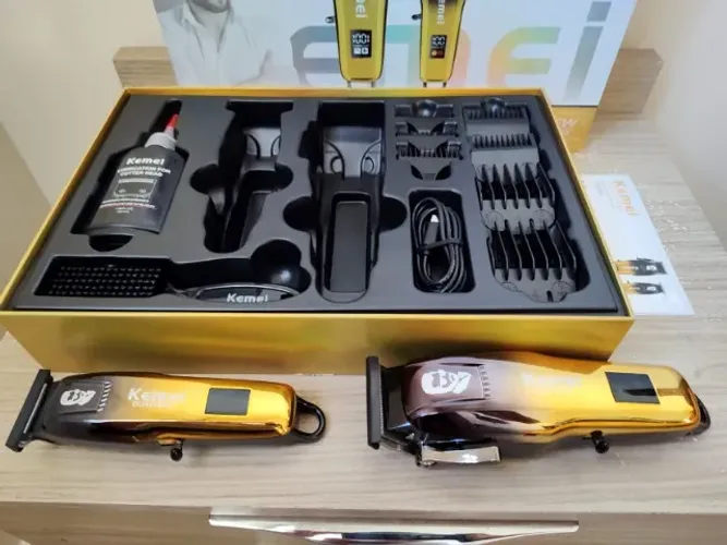 Kit Máquina de Cortar Cabelo + Máquina de Acabamento Kemei Original