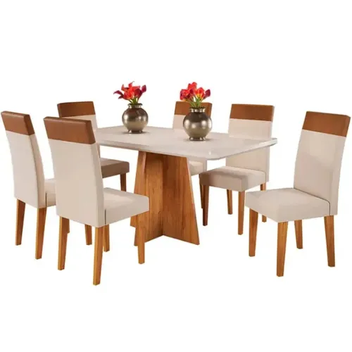 Mesa de Jantar Viena 160x80cm com 6 Cadeiras Turim Tecido Linho  / pronta entrega 