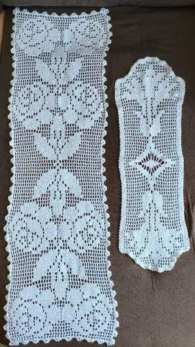 Conjunto caminho de mesa de crochê feito a mão