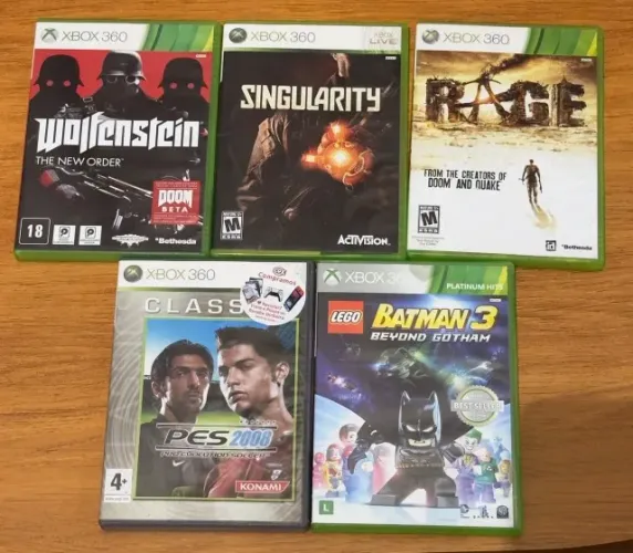 JOGOS XBOX 360 SINGULARITY WOLFESTEIN RAGE PES BATMAN