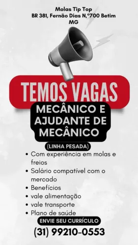 Vaga mecânico é ajudante de mecânico suspensão linha pesada