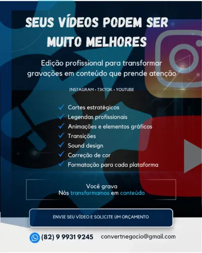 Edição de Vídeos Profissional para Instagram, TikTok e YouTube