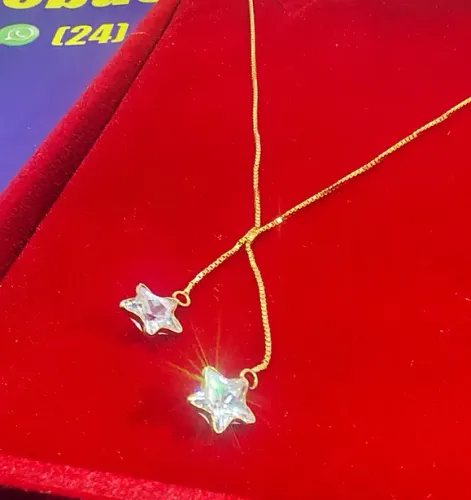 Gargantilha Estrelas Pedra Zircônias Ouro 18 Kilates Peso 1.70 Gramas 40 Cm 0.5 mm