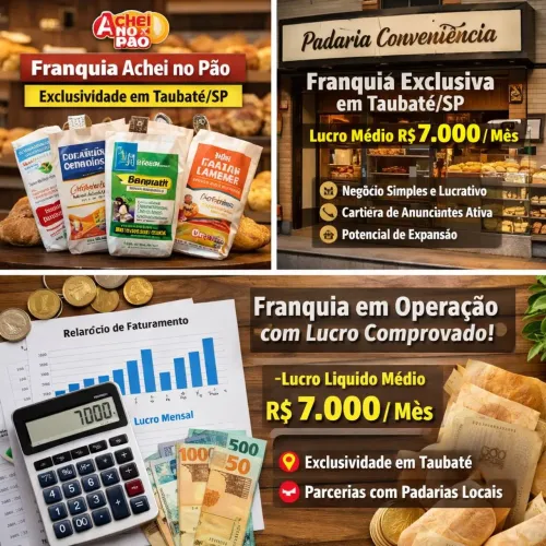 Franquia exclusiva em Taubaté | Lucro médio R$7.000/mês | Negócio em operação