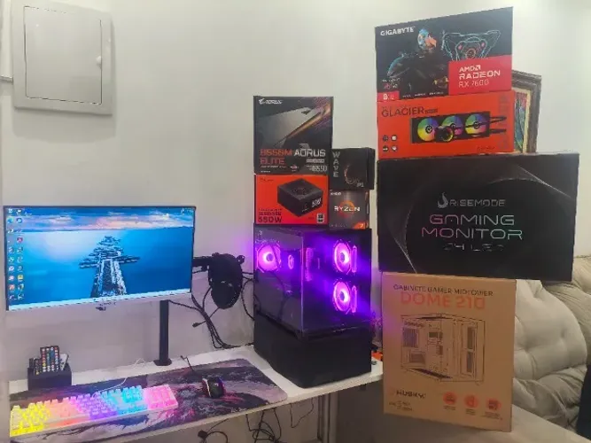 Computador Gamer Ryzen 5700X RX 7600 3 fans Water 360mm 16gb DDR4 3200Mhz NVME 256gb