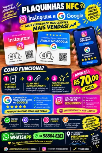 Placas de NFC de Avaliação do Google e Instagram Já Configuradas