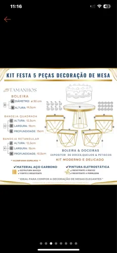Kit Boleira 5 Peças Dourado com Espelho para Festa