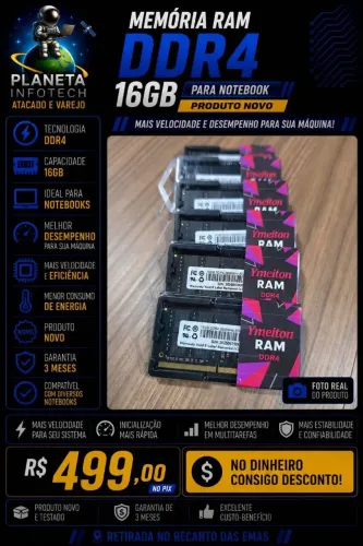 Memória ram DDR4 16gb para Notebook ( Produto novo com garantia )