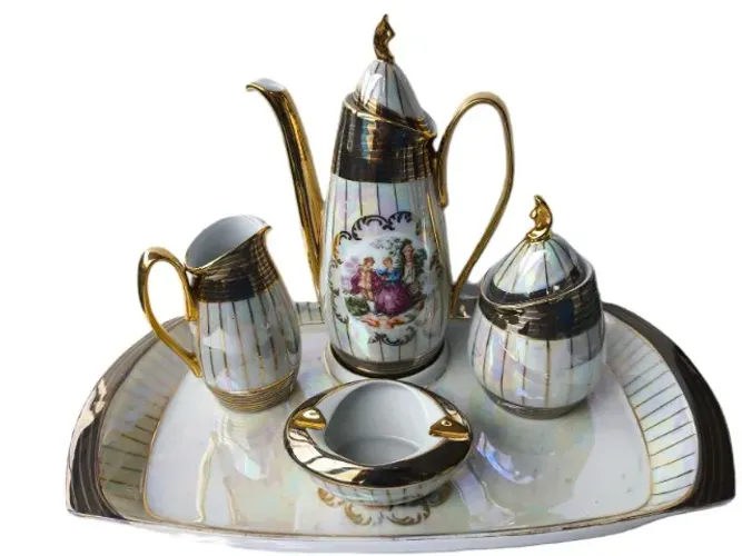 jogo de café porcelanarte cenas galante dourado