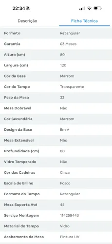 Mesa com tampa de vidro com 4 cadeiras 