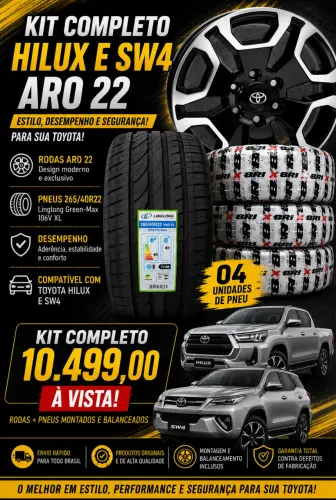 Rodas aro 22 Hilux srx e sw4 novas + pneus 265/40/22 novos 