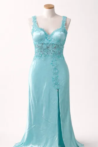 Vestido de Festa Azul Tiffany Bordado Luxo Tam 38/40 (Usado 1x)