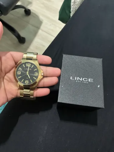 Relogio Lince Masculino Dourado Grande Original Folheado 18k Cor do fundo Preto