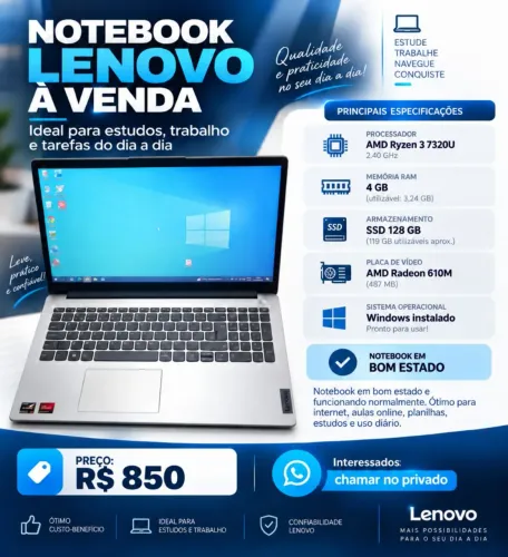Notebook Lenovo Ryzen 3 7320u