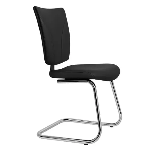Cadeira Escritório Fixa Preta Corino Com Base Cromada Tipo S Design Executivo 31033