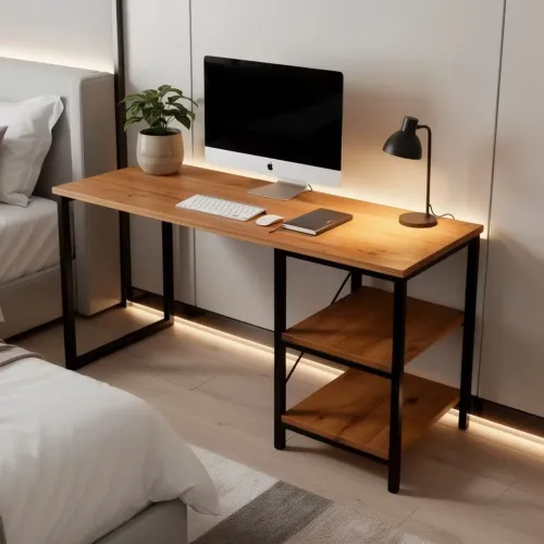Mesa escrivaninha estilo industrial com nicho Home office estudo MDF e aço reforçado