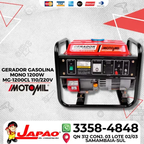Gerador a Gasolina Mono 1200W MG-1200CL 110/220V Motomil