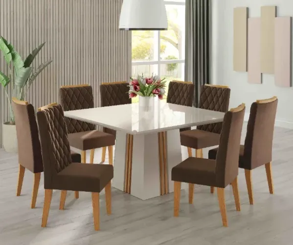 Sala Zuriel Off White c/ 8 Cadeiras Iza Bombom Até 12x - Frete Grátis 