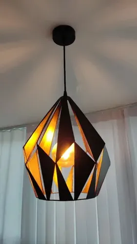 Luminária em Meta Preta e Cobre com Lâmpada Âmbar 