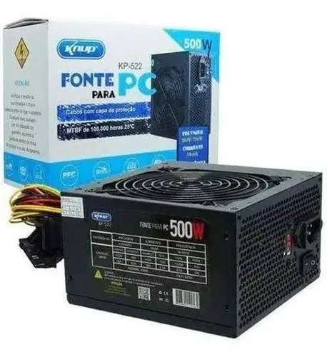 Fonte ATX 500W Gamer Silenciosa Bivolt Manual Knup - KP-522
