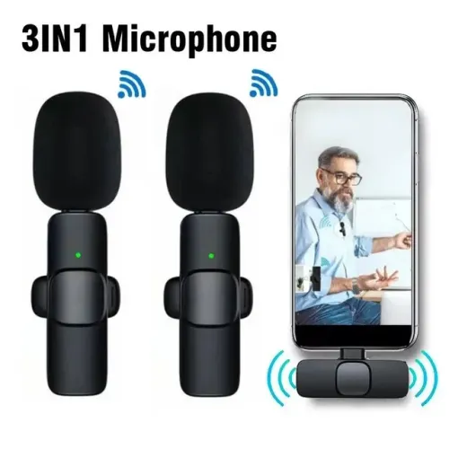 Microfone Sem Fio USBC do Samsung Galaxy S24 ou Lightning para iPhone 15 Pro Max