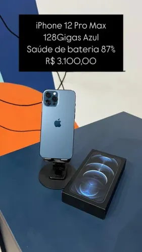 Iphone 12 Pro Max Azul 128Gigas Saúde de Bateria 87% Semi Novo | Loja Física |