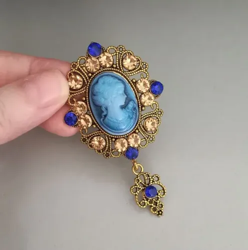 Broche de Camafeu Azul Pingente (novo)