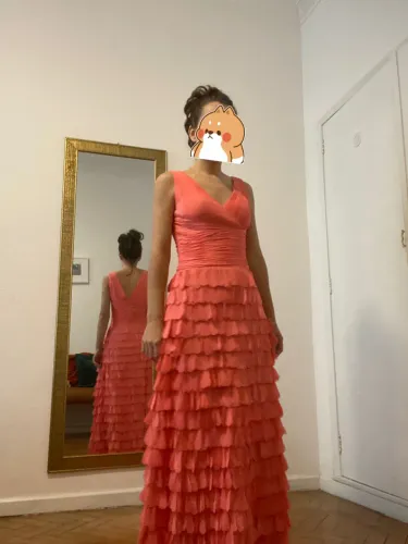 Vestido salmão longo para festa