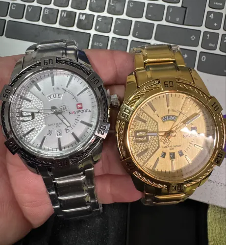 Relógio naviforce nas versões prata ou dourado a prova d'água com garantia