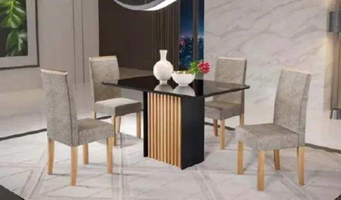 Conjunto de mesa com 4 cadeiras preta