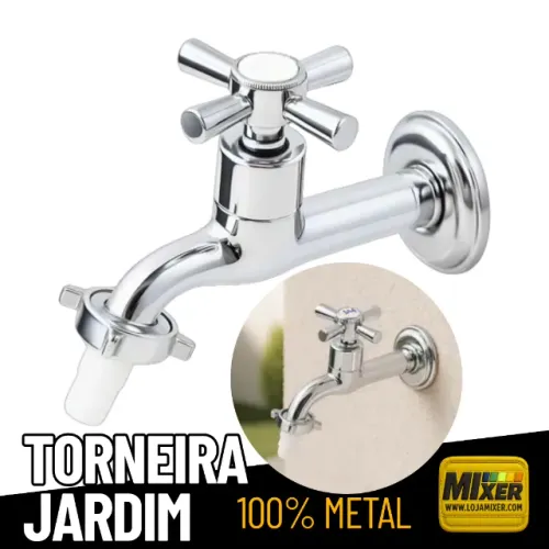Torneira De Jardim Tanque Super Luxo 100% Metal 1/4 Volta Prateado Cromado _ CS589