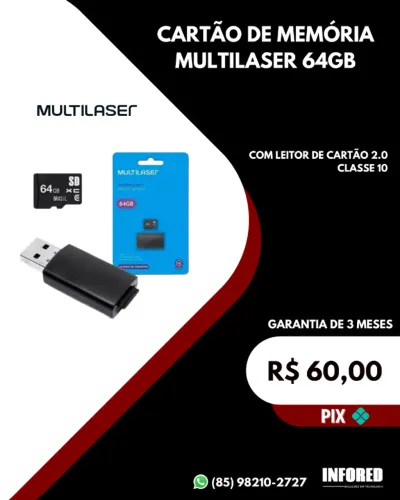 Cartão de memória Multilaser 64GB