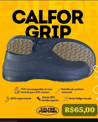 Sapato de PVC Impermeável c/Sola Antiderrapante Calfor Grip Preto CA 45991 Calfor Pampeana