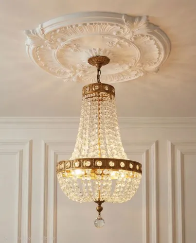Lustre Antigo Luxo Estilo Império/Cesta em Bronze Maciço e Cristais - Restaurado em 2021!