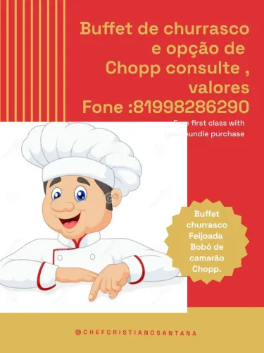 Buffet de churrasco e feijoada com chopp