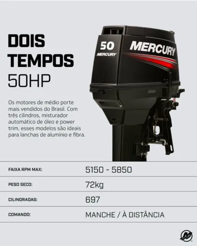 Mercury 50HP comando 2 Tempos - Motor de Popa Novo