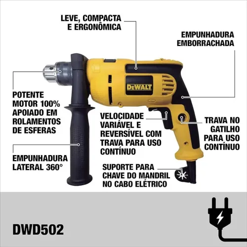 Furadeira de Impacto DWD502k Dewalt - Na Maleta!
