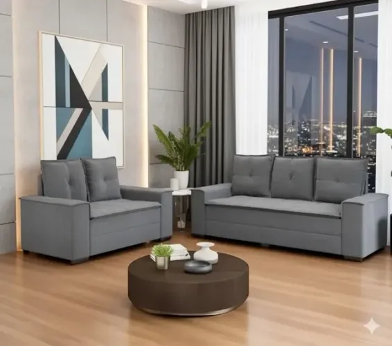 Sofá 2 e 3 lugares Turim cinza 