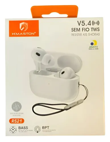 Fone De Ouvido Sem Fio H'maston Rs21 Com Proteção Ipx6 Branco