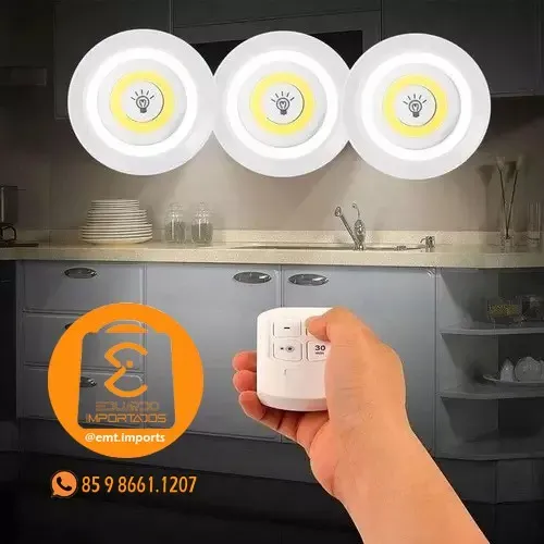 Kit 3 Lâmpadas Luminária Led Spot Sem Fio com Controle Remoto BOM-4213