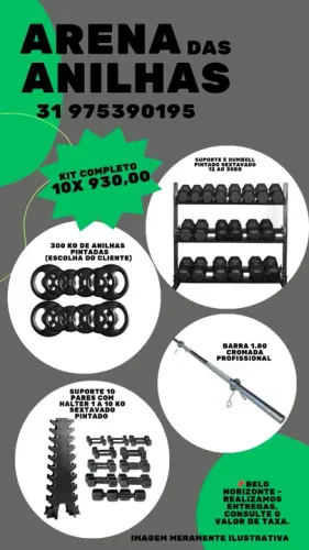 Kit academia vou Studio anilhas halter barra