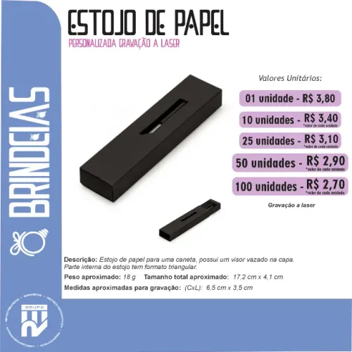 Estojo de Papel Gravação a Laser - Brindes Personalizados Brindeias