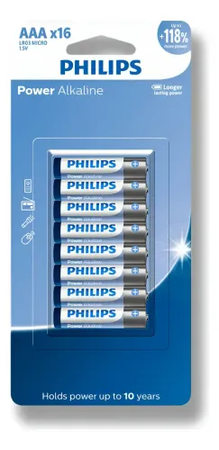 Pilha Alcalina Palito AAA Philips com 16 unidades