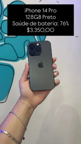 iPhone 14 Pro 128GB Preto Saúde da Bateria 76% R$3.350,00